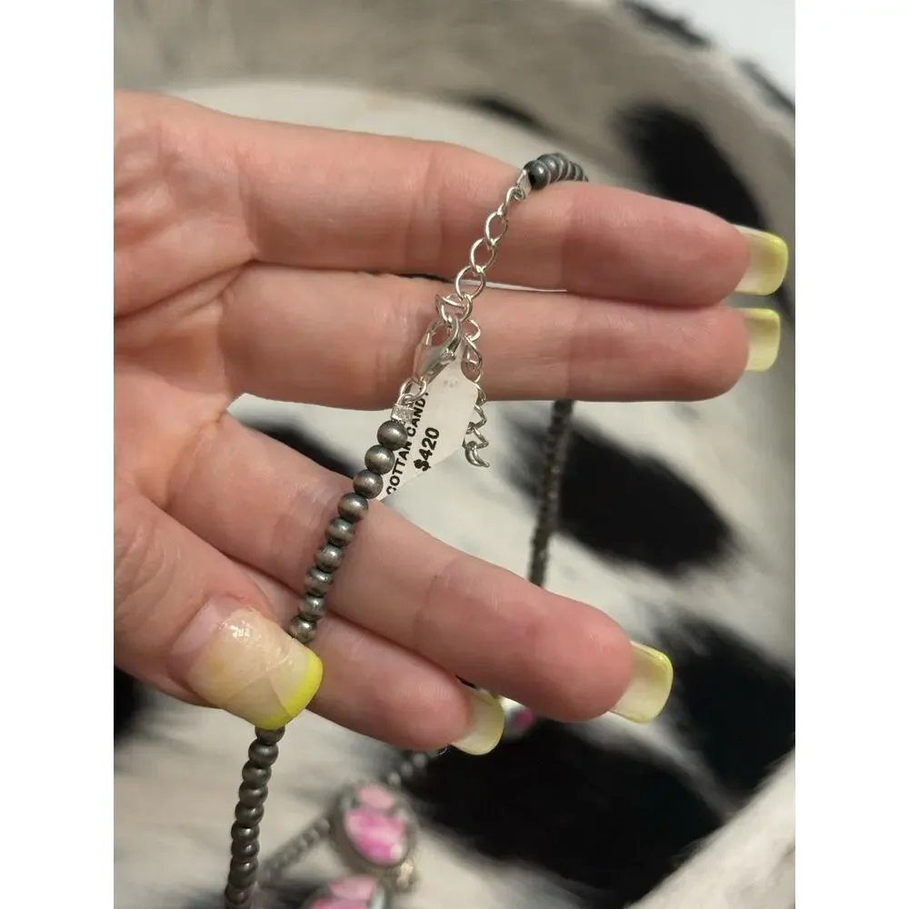 Native American 4mm Navajo Pearl Sterling Silver Cotton Candy Turquoise Necklace